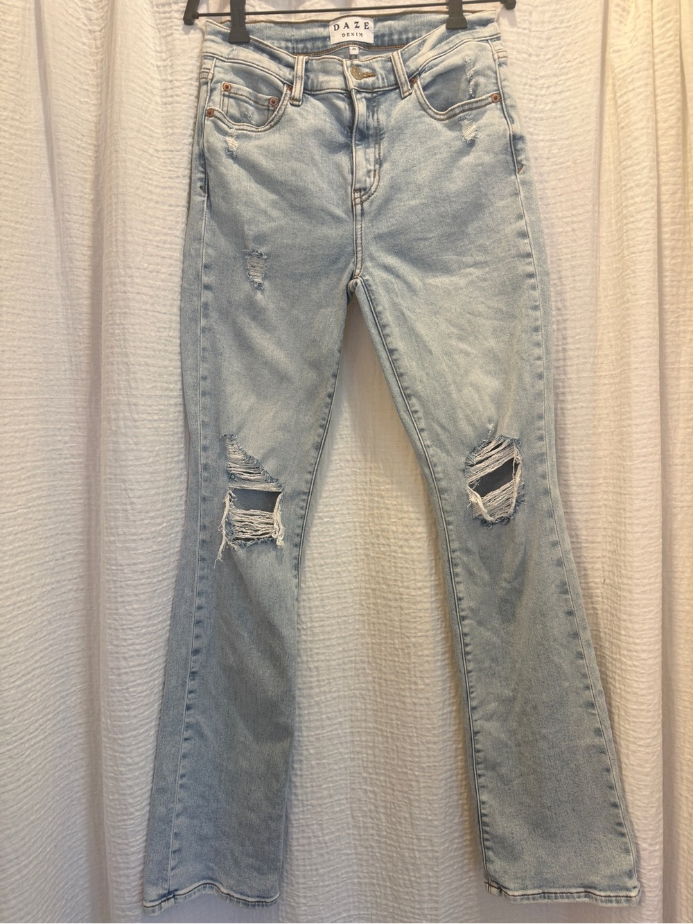 Daze Denim Light Wash Distressed Flare Jeans - Size 25